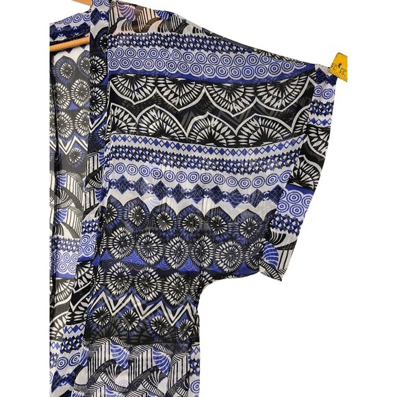 Steve Madden OSFM Lightweight Open Geometric Pattern Fringe Kimono Long - Picture 14 of 16